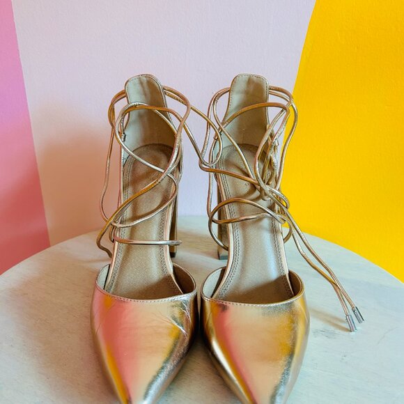 ASOS DESIGN Power Trip Tie Leg Block Heels in Rose Gold - 8 - Picture 5 of 8